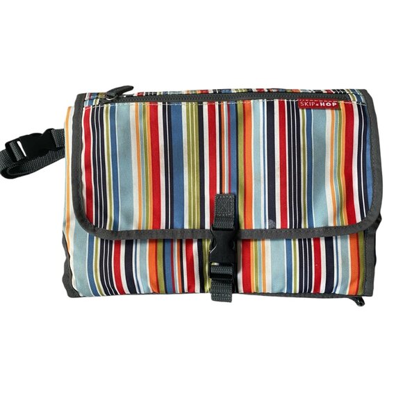 Skip Hop Handbags - Skip Hop diaper bag on-the-go changing pad multicolored stripe gray trim